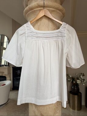 GAP White Cotton Lace-Yoke Flutter Sleeve Blouse Size Extra Small